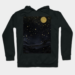 golden moon with stars during the night Hoodie